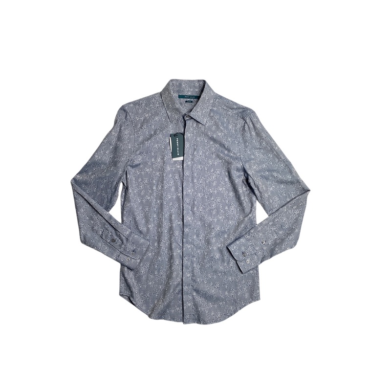 Perry Ellis Mens Slim Fit Jacquard Button Down Floral Dark Denim Large