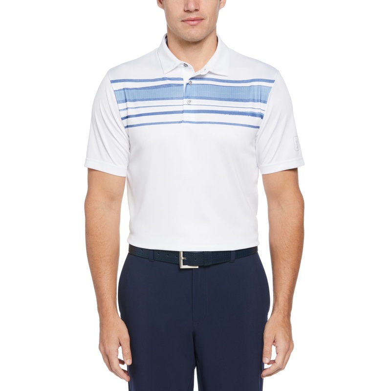 PGA TOUR Mens Athletic Fit Terrain Golf Polo Shirt  Bright White Small