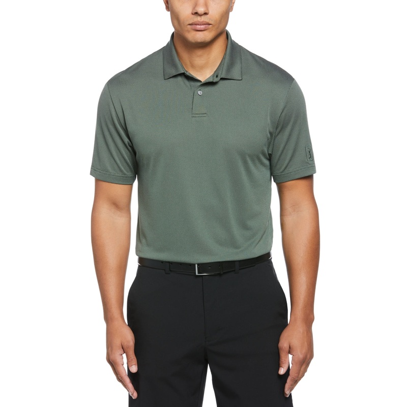 PGA TOUR Mens Birdseye Textured Short Sleeve Polo Shirt Sycamore Green Small