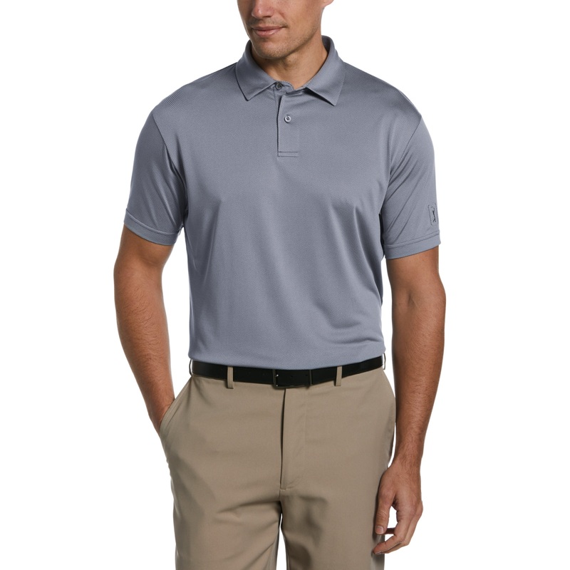 PGA TOUR Mens Birdseye Textured Short Sleeve Polo Shirt Tradewinds Grey Small