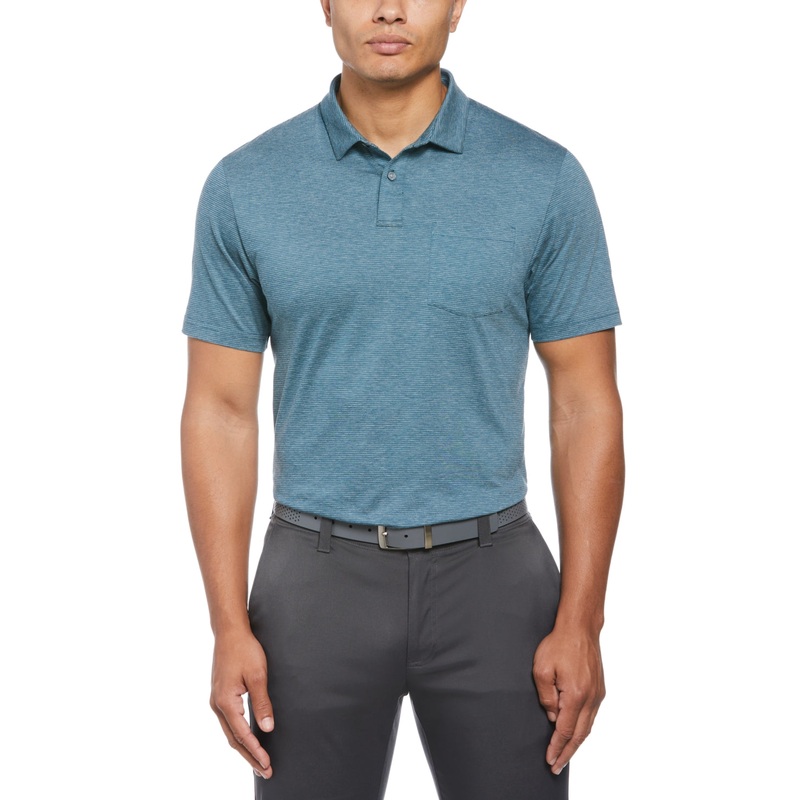 PGA TOUR Mens Eco Fine Line Short Sleeve Golf Polo Shirt  Mallard Blue Small