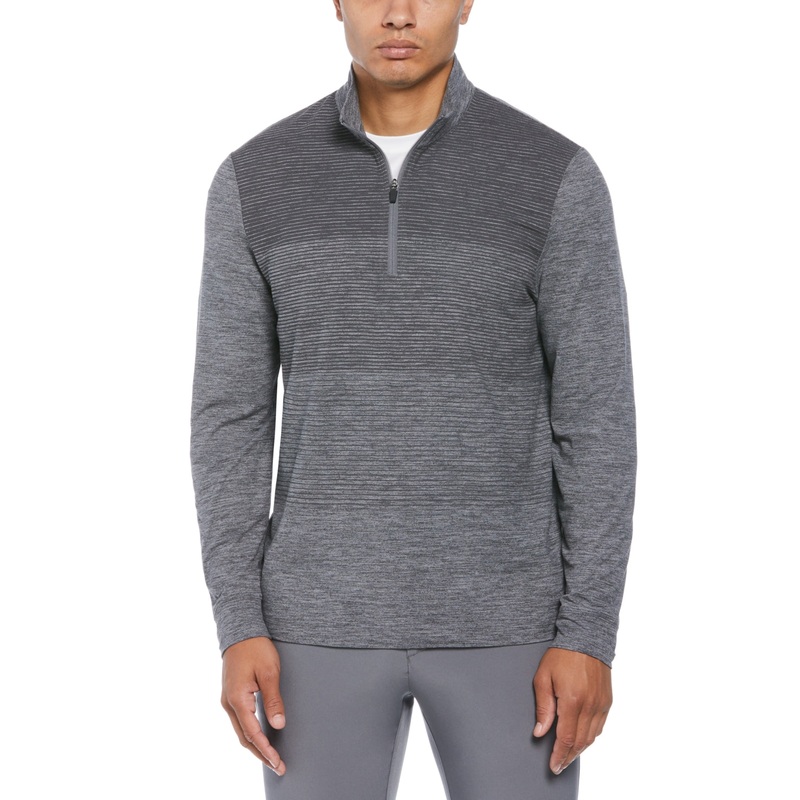 PGA TOUR Mens Lux Touch Quarter Zip Ombre Golf Sweater Black Lava Heather Small