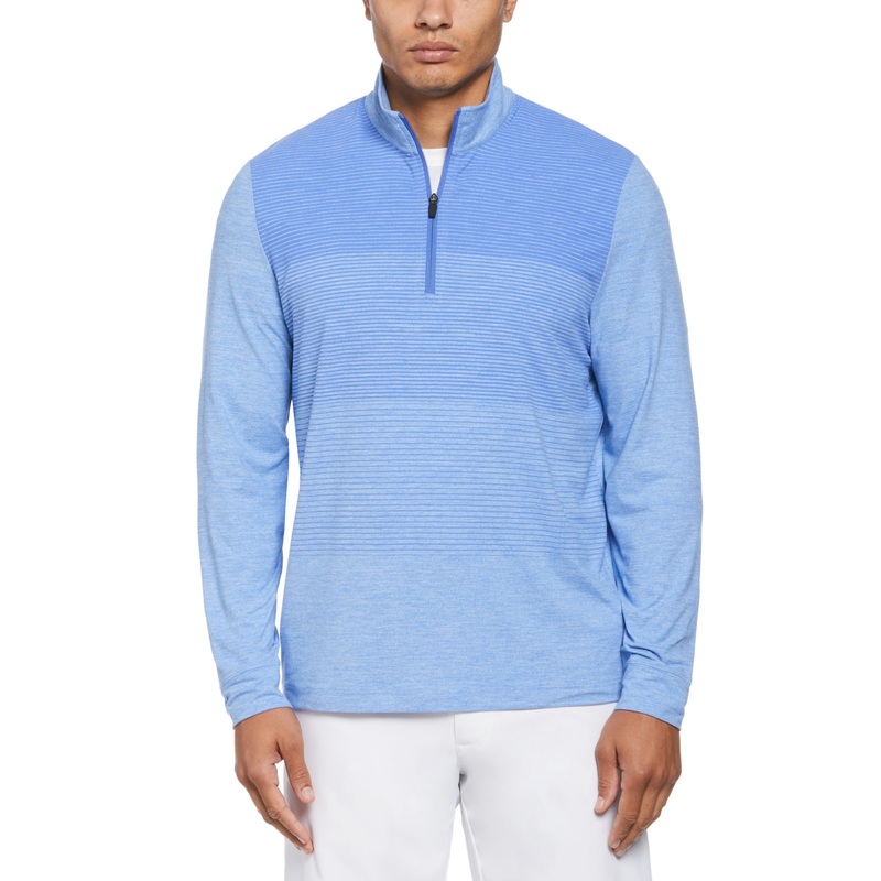 PGA TOUR Mens Lux Touch Quarter Zip Ombre Golf Sweater Marine Heather Blue 2XL