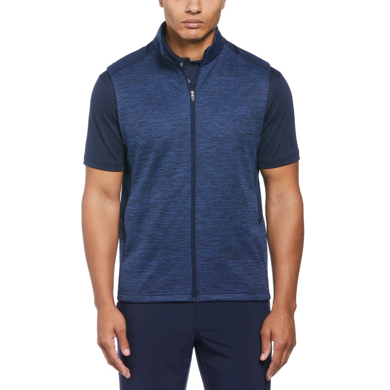 PGA TOUR Mens Two Tone Space Dyed Full Zip Golf Vest Peacoat Heather Blue 2XL