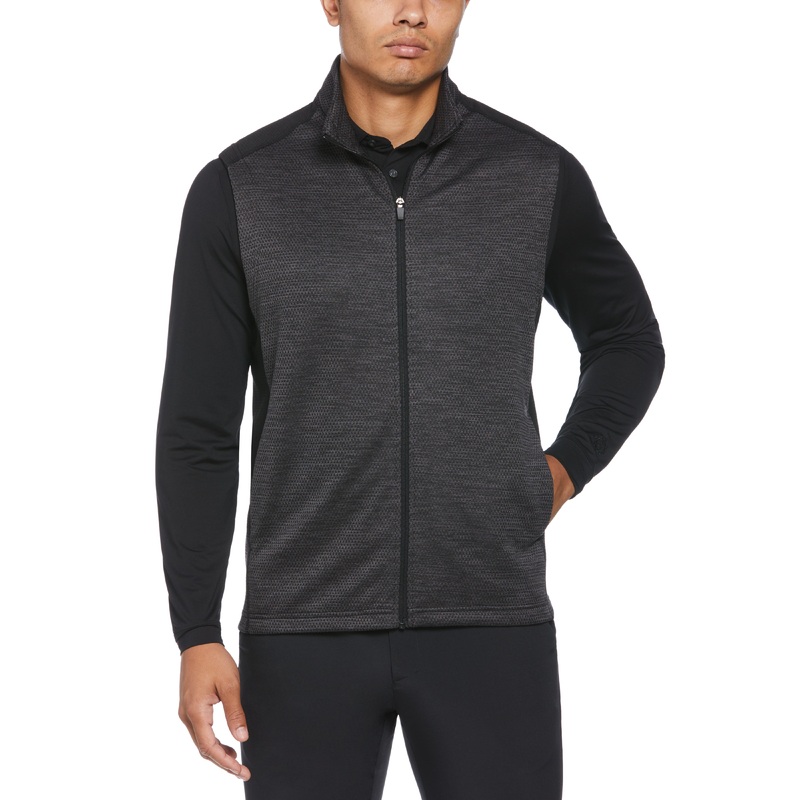 PGA TOUR Mens Two Tone Space Dyed Full Zip Vest Caviar Heather Small