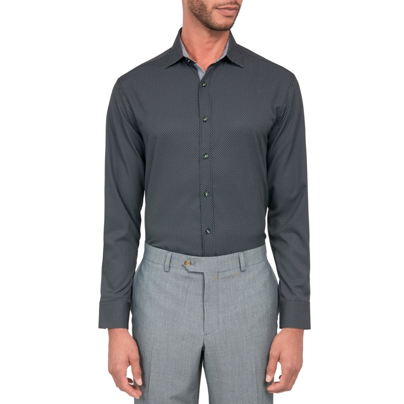 Society of Threads Mens Black Dot Dress Button Down Shirt Black 14 14.5 32 33