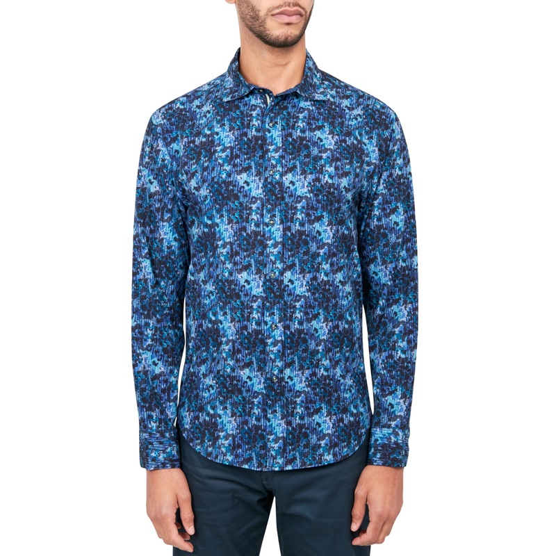 Society of Threads Mens Regular Fit Floral Button Down Shirt Blue Small