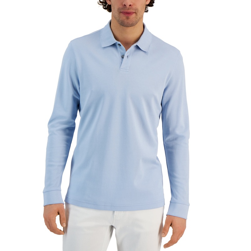 Alfani Mens Classic Fit Solid Long Sleeve Polo Shirt Croquis Large
