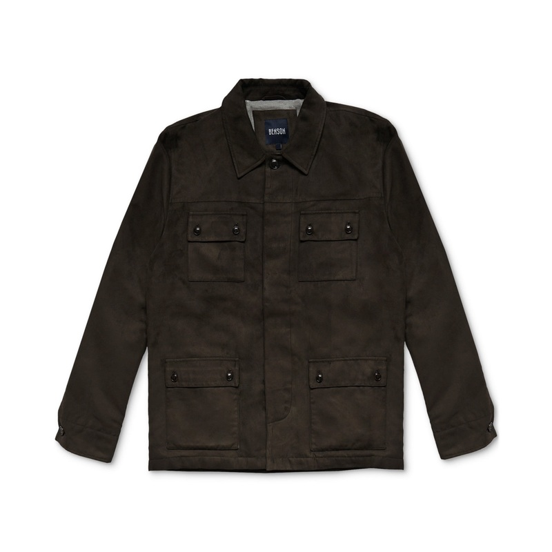 Benson Mens Bolton Regular Fit Faux Seude Jacket Coffee Brown Medium