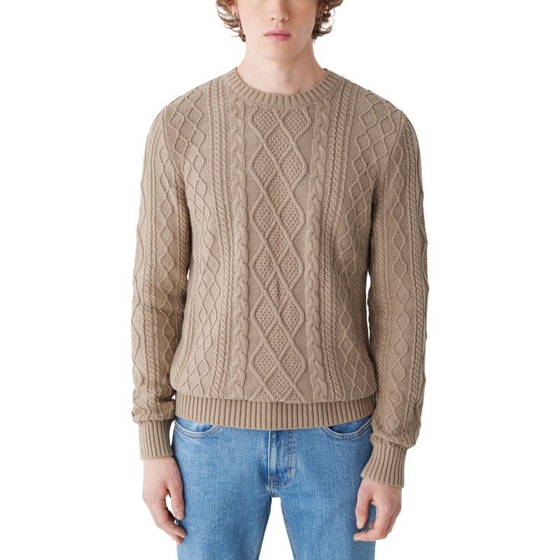 Frank And Oak Mens Classic Fit Cable Knit Sweater Beige XL