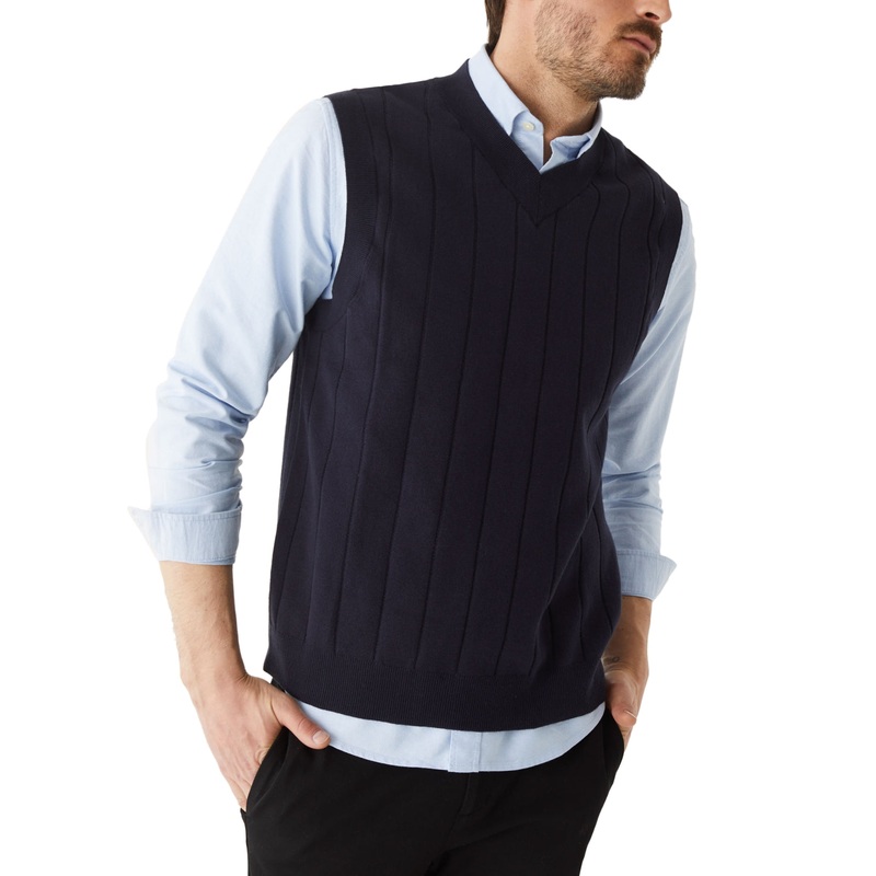 Frank And Oak Mens Cotton V Neck Sweater Vest Night Sky Large