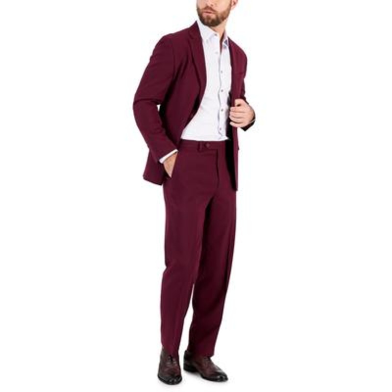 Nautica Mens Modern-Fit Bi-Stretch Suit 38R / 32 x 32 Red Burgundy