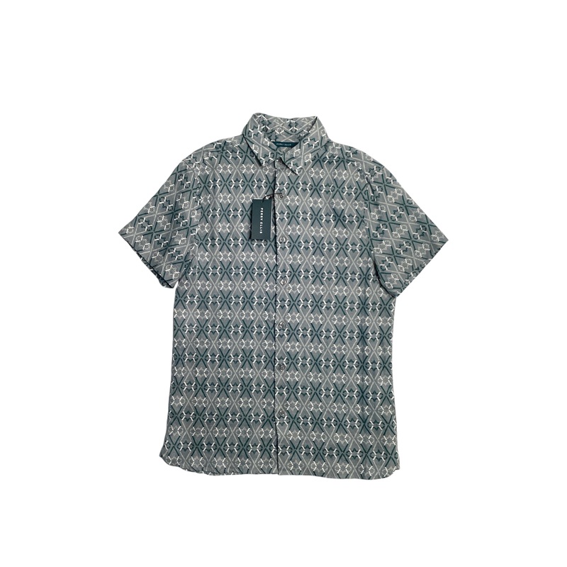 Perry Ellis Grey Multi Patterned Mens Button Down Shirt Linen Grey Small