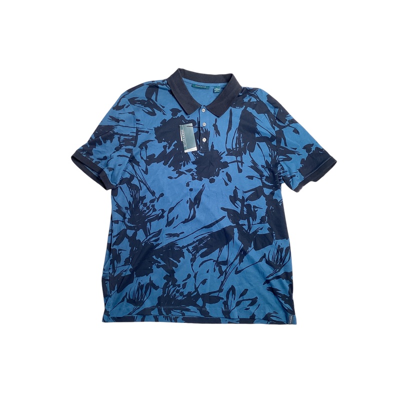 Perry Ellis Mens Abstract Print Short Sleeve Polo Shirt Dark Blue 2XL