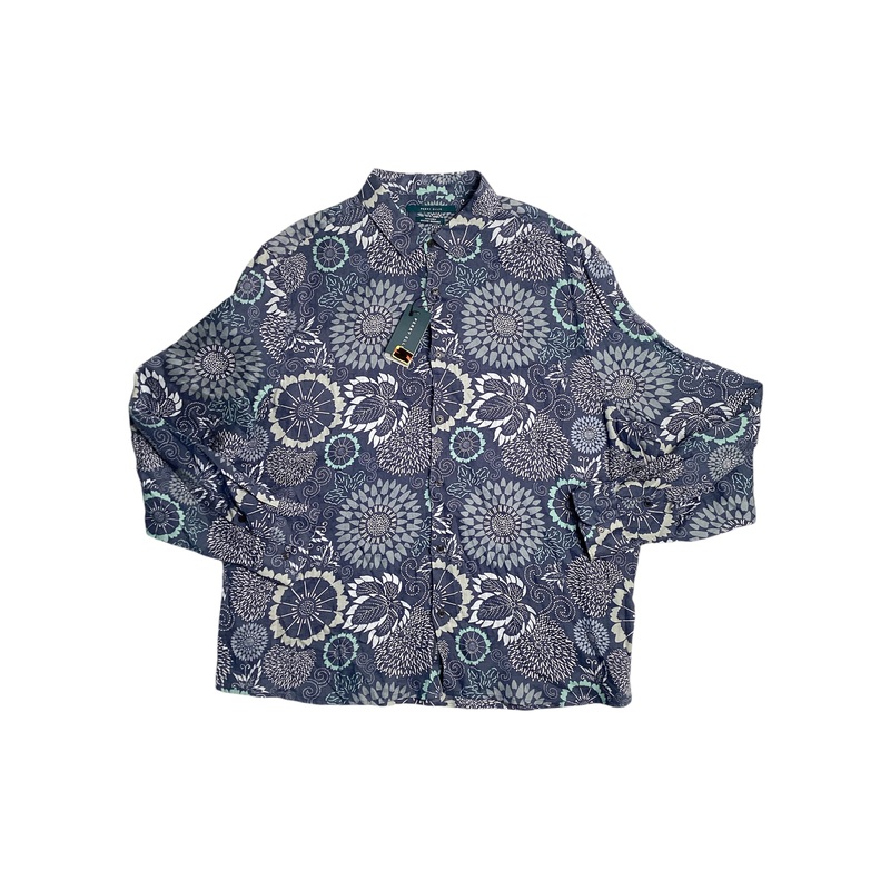 Perry Ellis Mens Blue Linen Button Down Shirt XXLarge