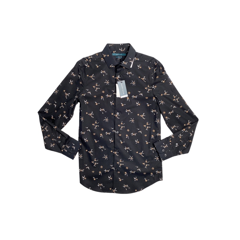 Perry Ellis Mens Ditsy Floral Print Button Down Shirt Black Small