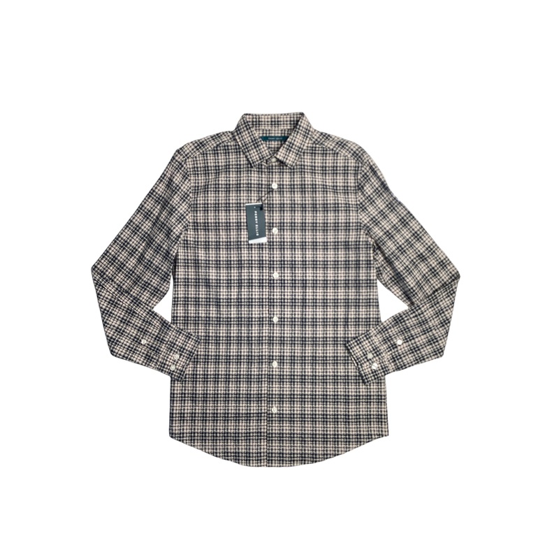 Perry Ellis Mens Pixel Plaid Button Down Shirt Abbey Stone Small