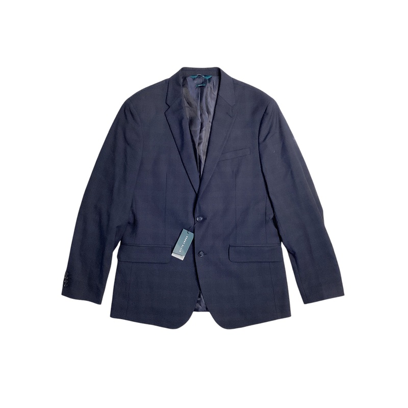 Perry Ellis Mens Slim Fit Stretch Plaid Suit Jacket Navy L 42R