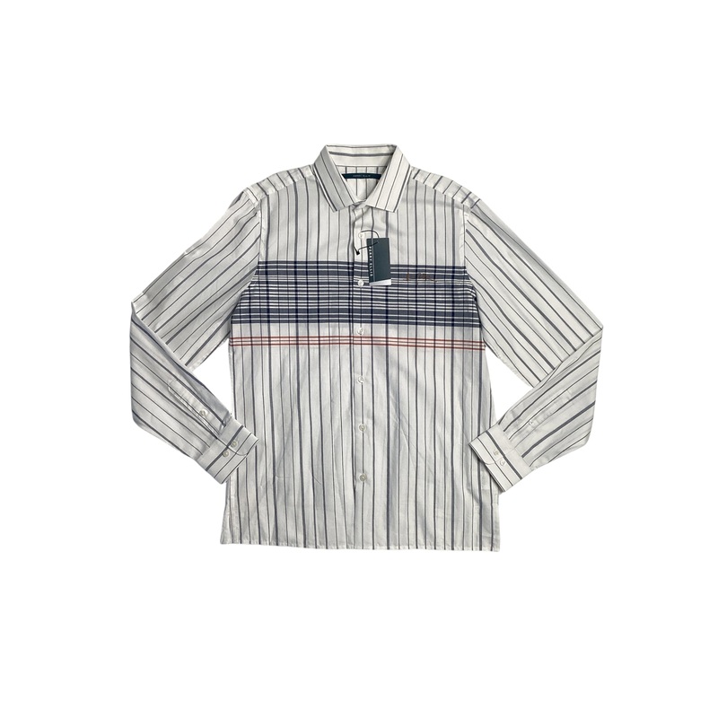 Perry Ellis Mens White Striped Button Down Shirt XL