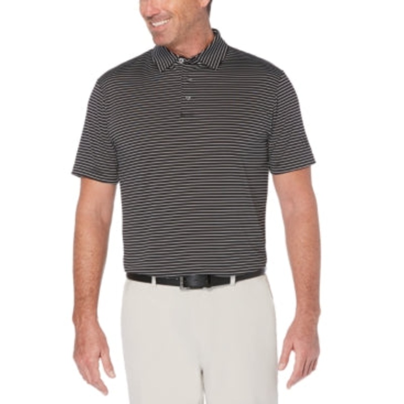 PGA Tour Men's Short Sleeve Feeder Stripe Polo Golf Shirt Caviar Black Small