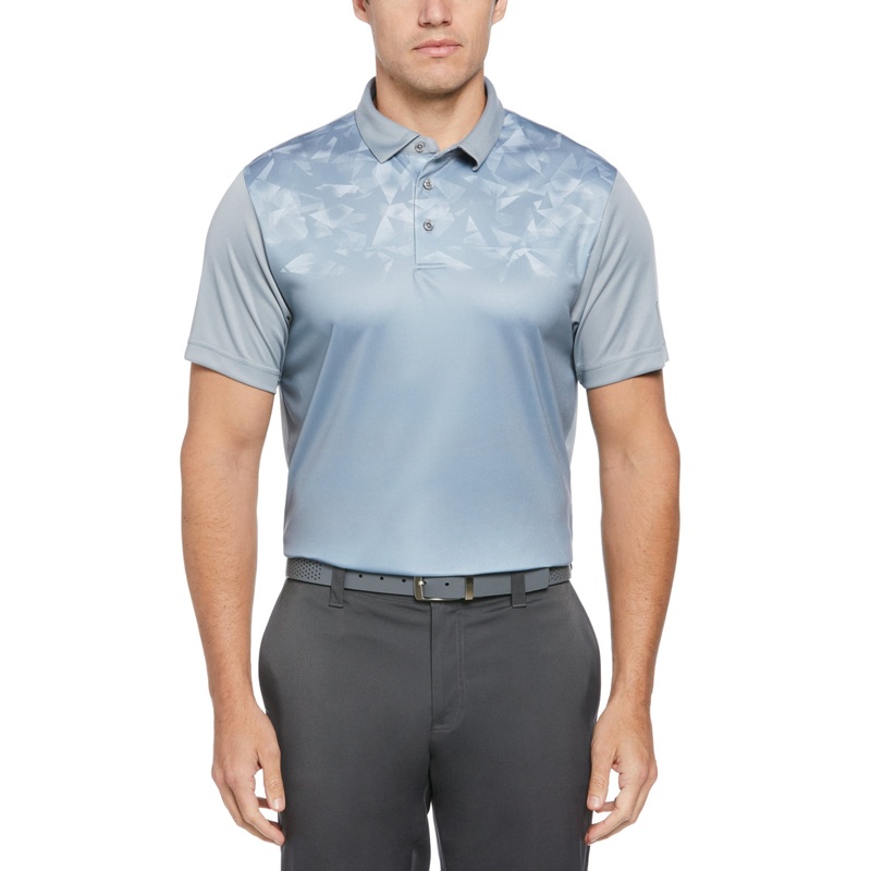 PGA TOUR Mens Athletic Fit Geo Print Short Sleeve Polo Shirt Tradewinds Large