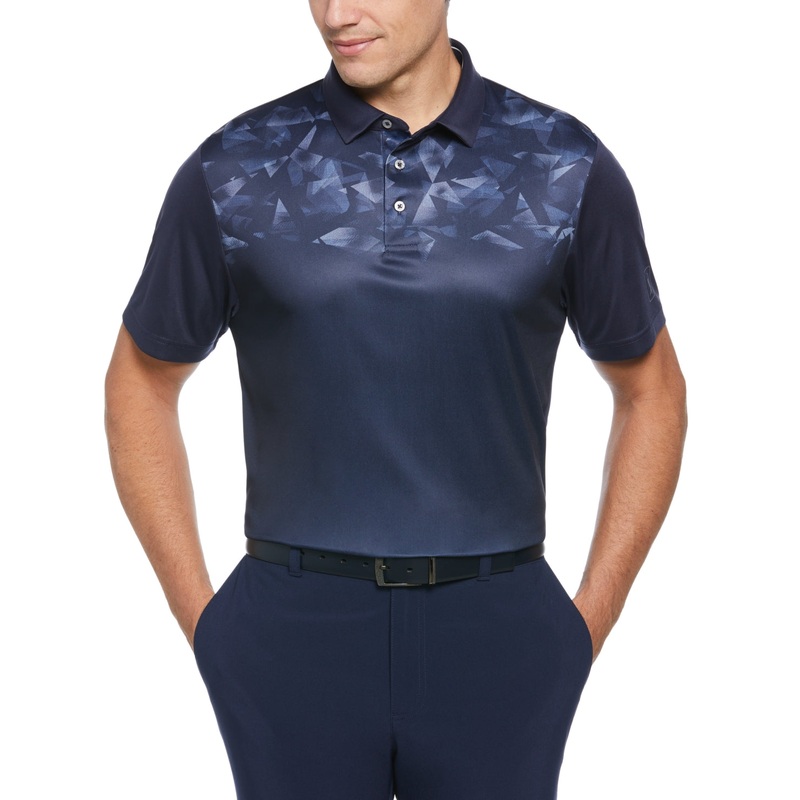 PGA TOUR Mens Athletic Fit Geo Print Sshort Sleeve Polo Shirt  Peacoat Blue 2XL