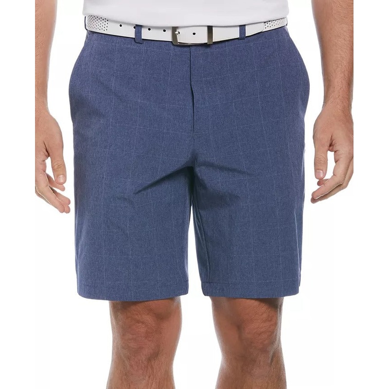 PGA TOUR Mens Flat Front Windowpane Plaid Golf Shorts Peacoat Heather 44