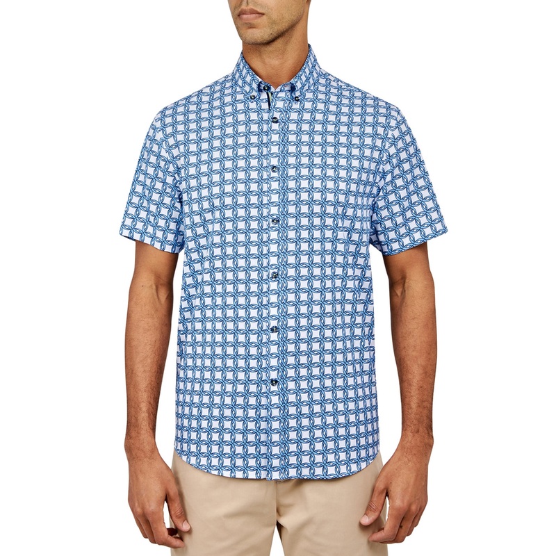 Society of Threads Mens Classic Fit Non Iron Button Down Shirt Blue Large