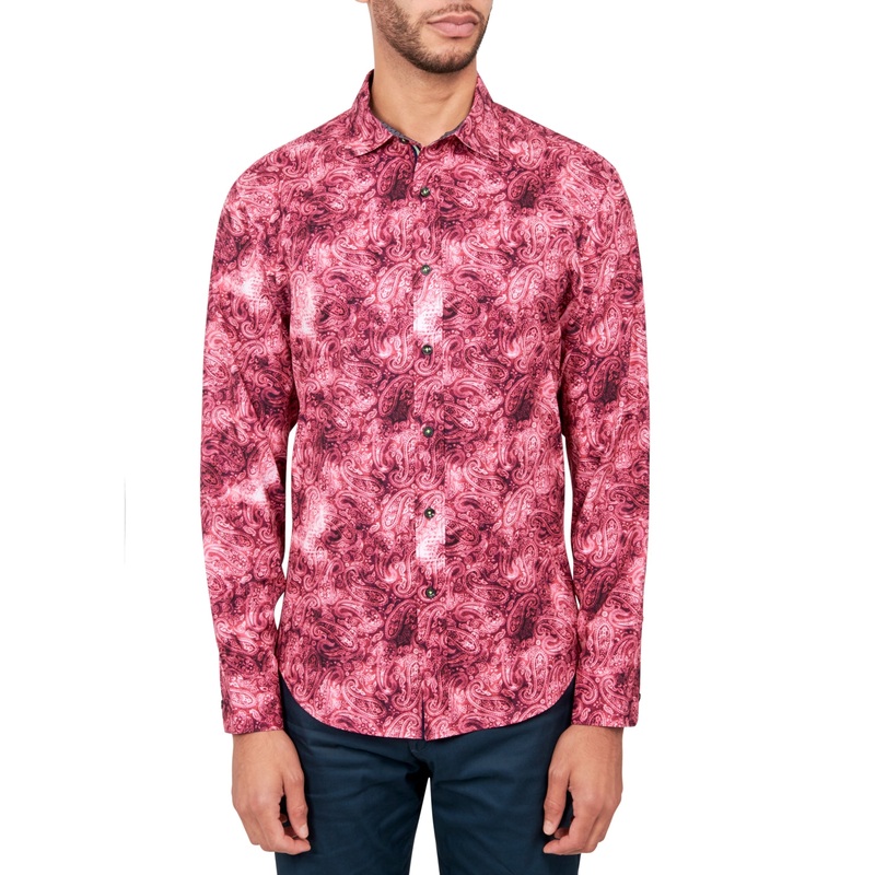 Society of Threads Mens Regular Fit Non Iron Button Down Shirt  Pink 2XL