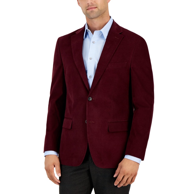 Tommy Hilfiger Mens Modern Fit Corduroy Sport Coat Burgundy 36R