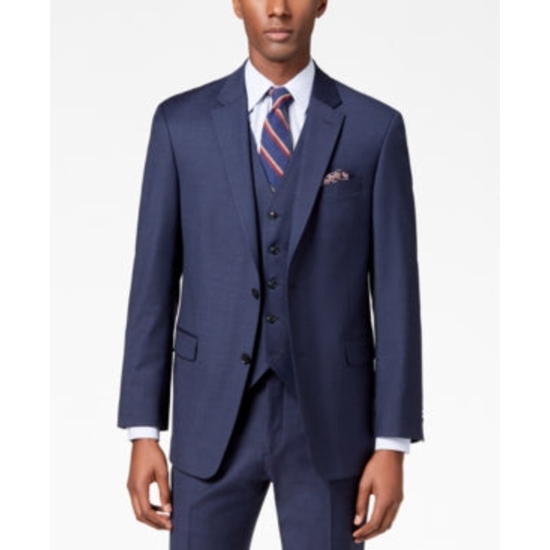 Tommy Hilfiger Mens Modern Fit TH Flex Suit Jacket Blue Sharkskin 56R