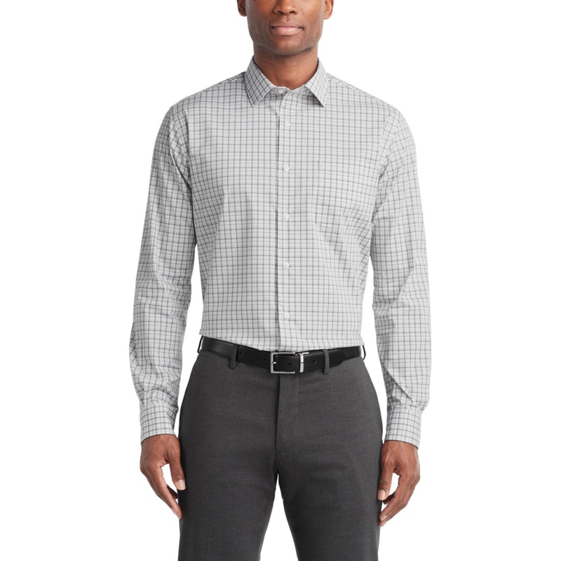Van Heusen Mens Stain Shield Button Down Shirt Nickel Grey 15 15.5 34 35