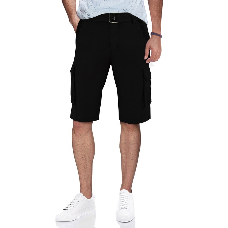 X Ray Mens Belted Twill Tape Cargo Shorts Black 34