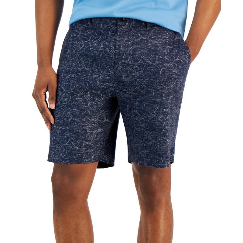 Alfani Men's Geo Print Stretch Linen Shorts Neo Navy 36