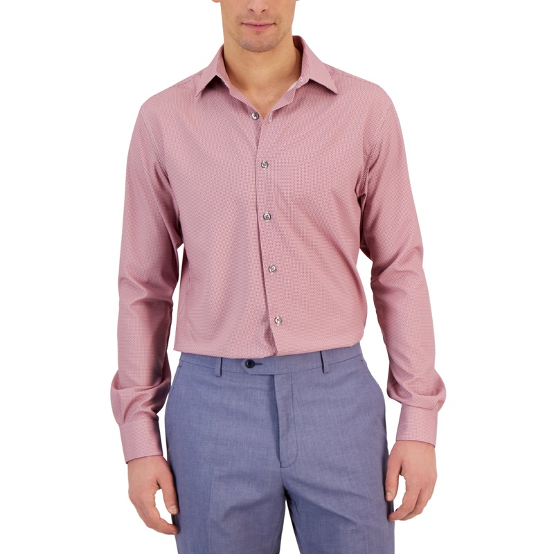 Alfani Men's Rose Red Geo Print Button Down Dress Shirt 16 16.5 32 33