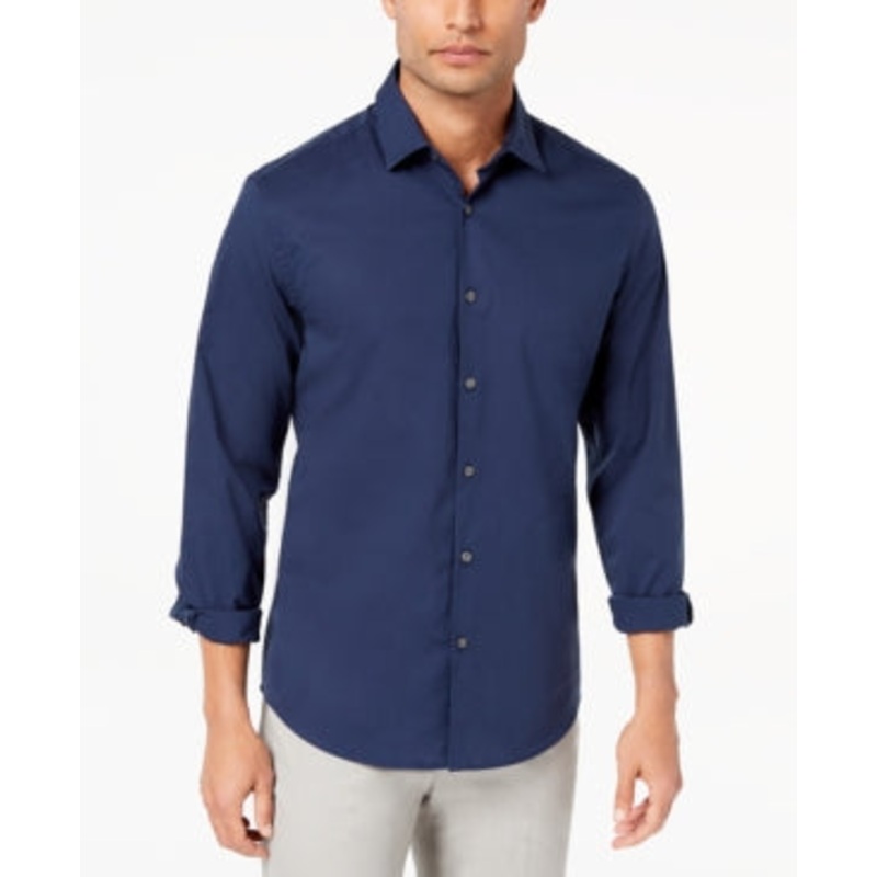 Alfani Modern Solid Button Down Shirt Neo Navy Blue XL