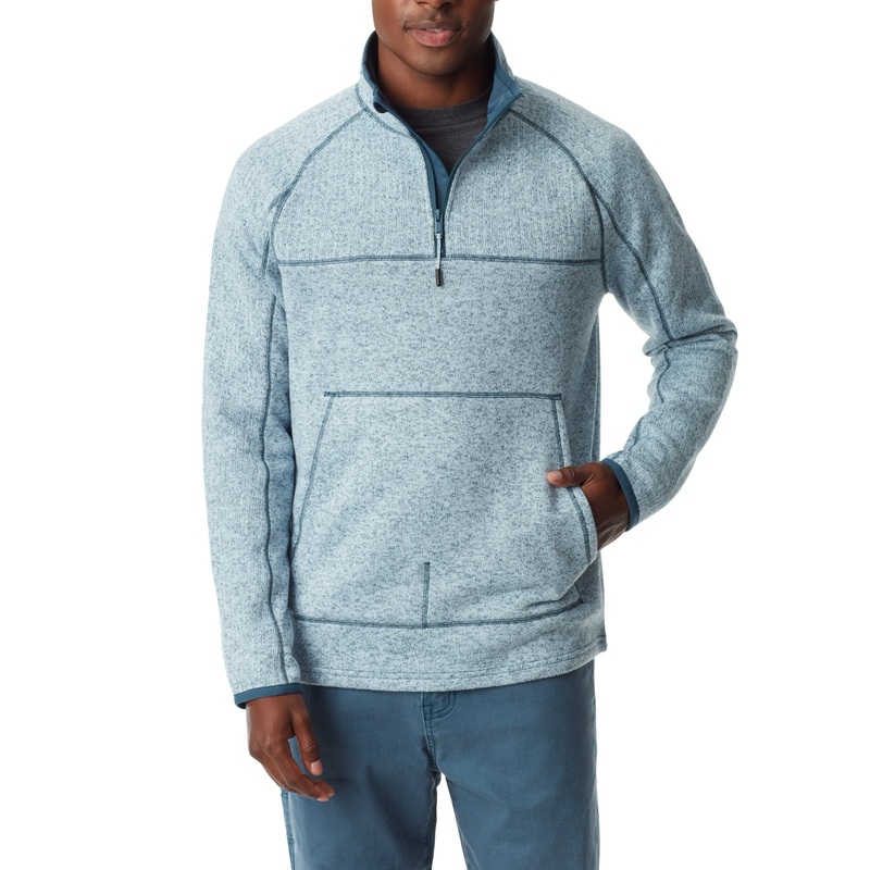 BASS OUTDOOR Mens Quarter Zip Long Sleeve Sweater Orion Blue Large