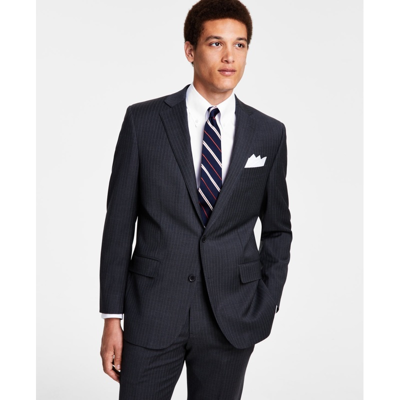 Brooks Brothers Mens Classic-Fit Stretch Grey Pinstripe Suit Jacket 40R
