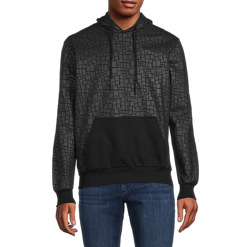 Elevenparis Mens Knit Gatrik Pattern Block Hoodie Sweatshirt Black XL