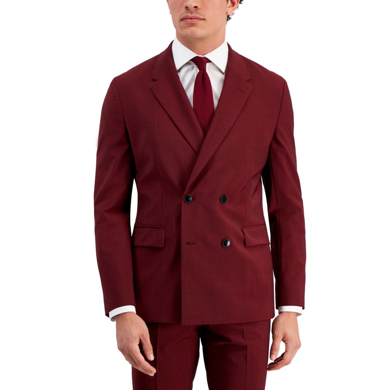 Hugo Boss Men's Modern-Fit Dark Red Double-Breasted Suit Jacket 42S