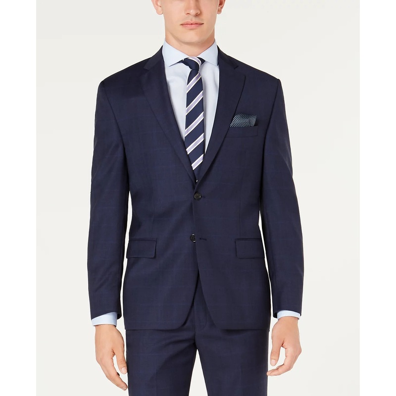 Lauren Ralph Lauren Mens Ultra Flex Classic-Fit Navy Plaid Suit Jacket 50L