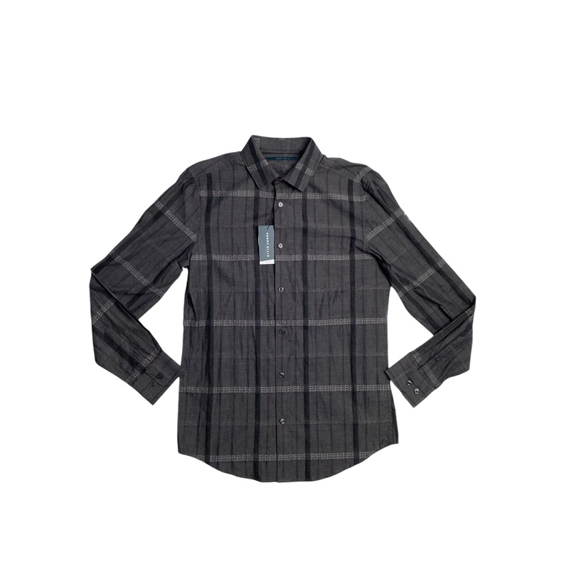 Perry Ellis Mens Cotton Tonal Jacquard Plaid Button Down Shirt  Black 2XL