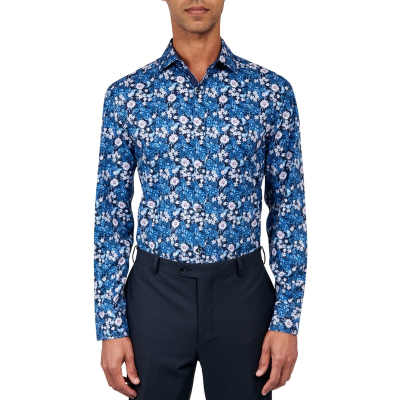 Society of Threads Mens Paisley Button Down  Shirt Blue Large 16 16.5 34 35
