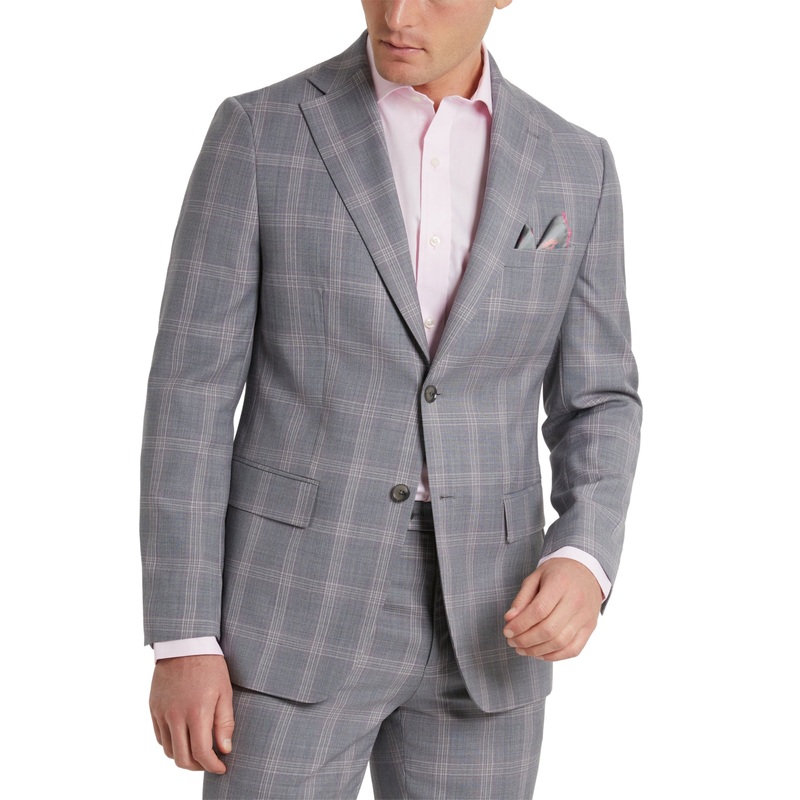 Tallia Mens Slim-Fit Wool Suit Jacket 36S Grey Plaid