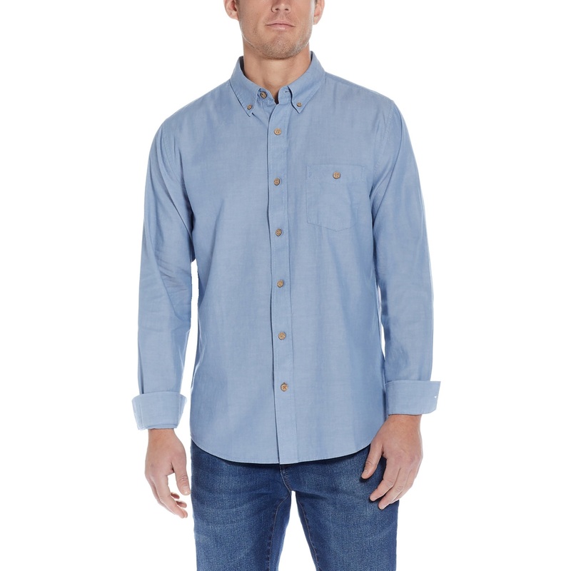 Weatherproof Vintage Mens Cotton Chambray Button Down Shirt Blue Small