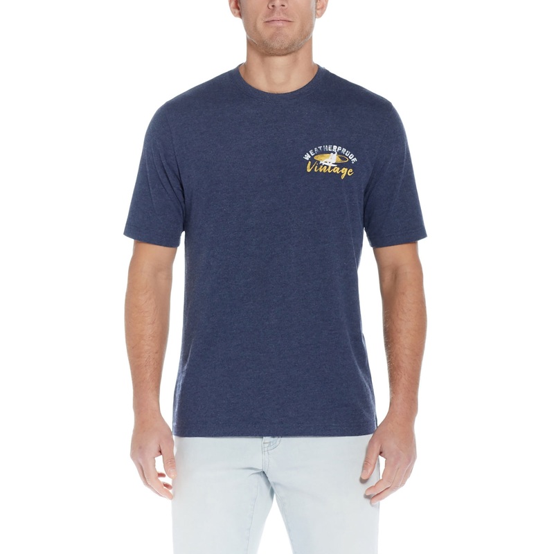 Weatherproof Vintage Mens Short Sleeve Graphic Crewneck T Shirt Navy Blue Large