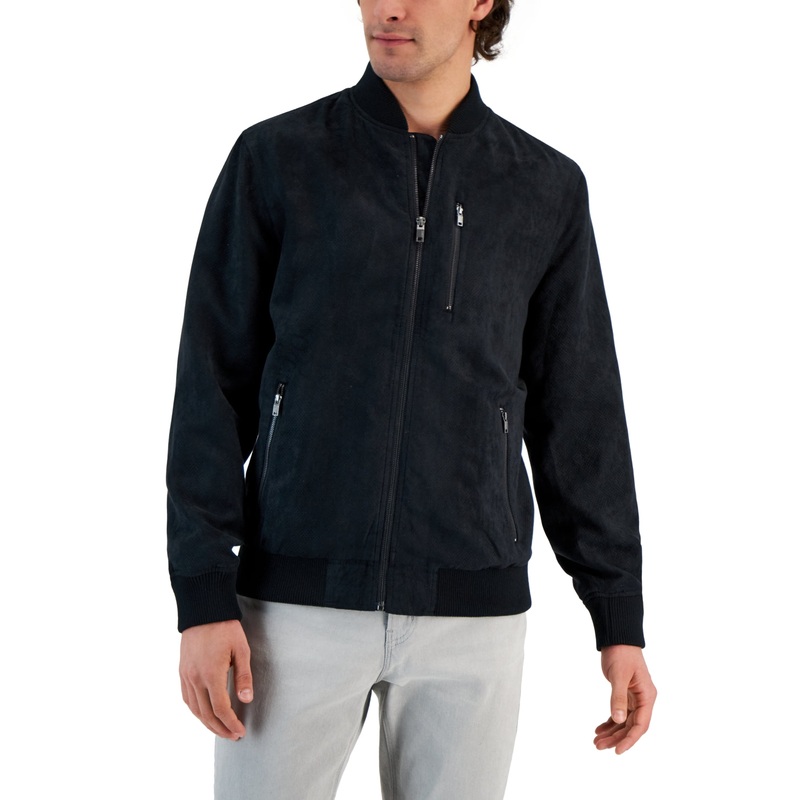 Alfani Men's Perforated Bomber Jacket Coat Black Medium