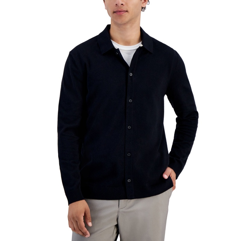Alfani Men's Refined Regular Fit Textured Cardigan Black Small