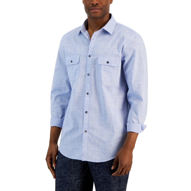 Alfani Men's Regular Fit Button Down Shirt Blue Bright Small
