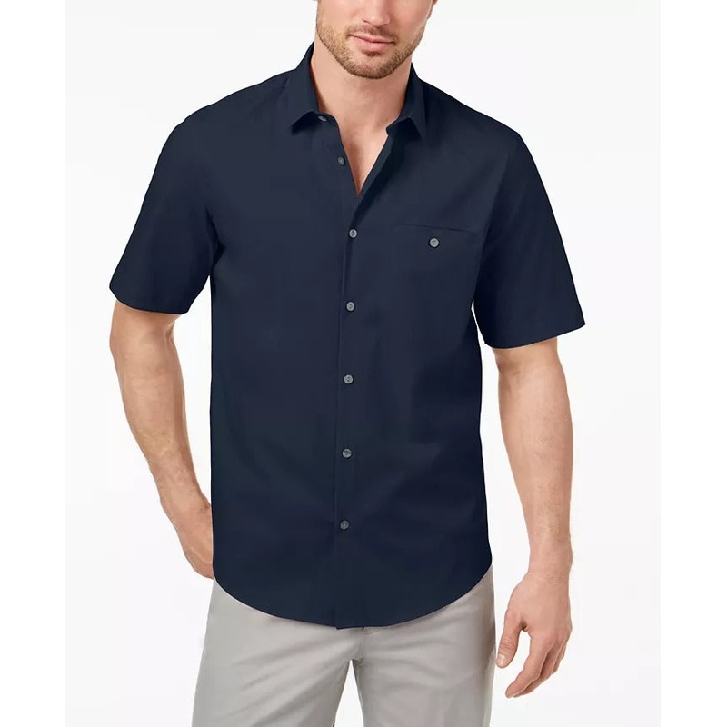 Alfani Men's Short Sleeve Modern Pocket Button Down Shirt Neo Navy Blue Small